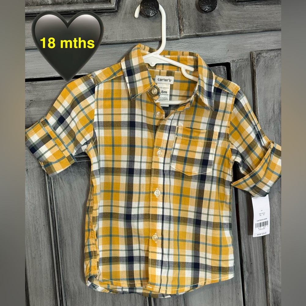 Carter's Yellow and Blue Plaid Button Down Shirt